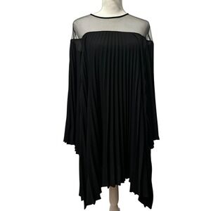 DELFI Collective Black Pleated Mesh Yoke Bell Sleeve Mini Dress XS Cocktail